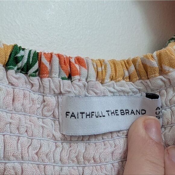 NWOT Faithfull The Brand Linen Mini Dress Size 4 Small Floral Puff Short Spring - Picture 7 of 9